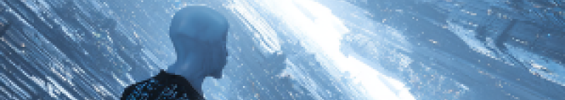 A silhouetted man stars across an impossibly complex combination of diagonal skyscrapers.